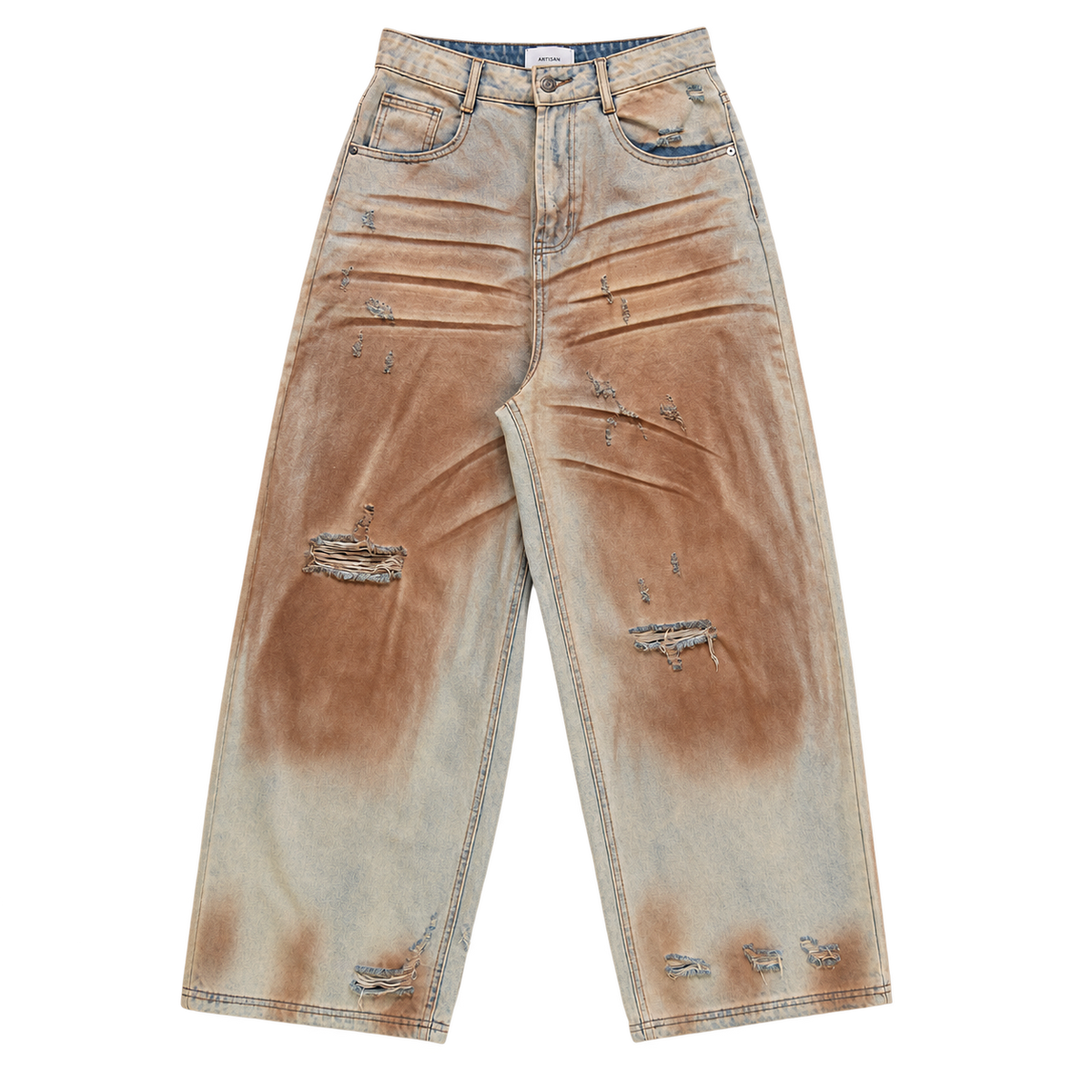 distressed mud wash jeans