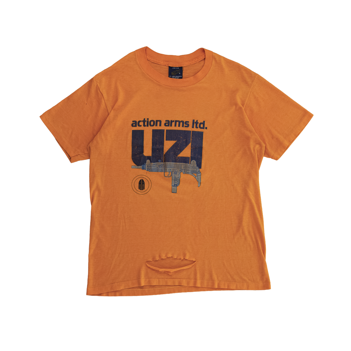 distressed action arms uzi t shirt