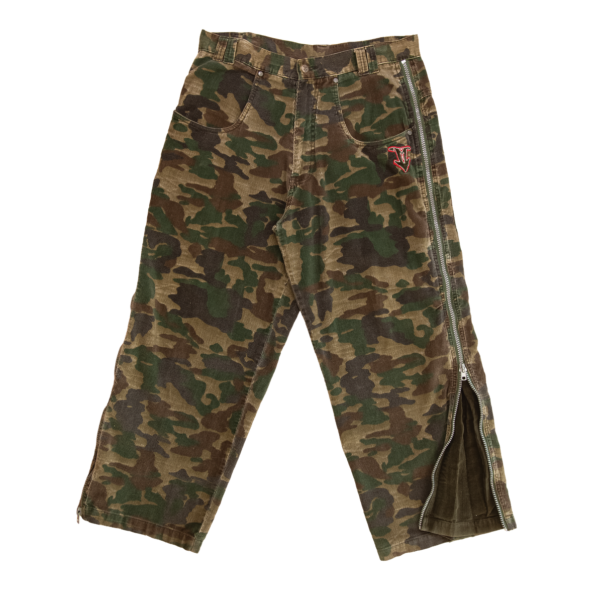 y2k full zip camo corduroy pants