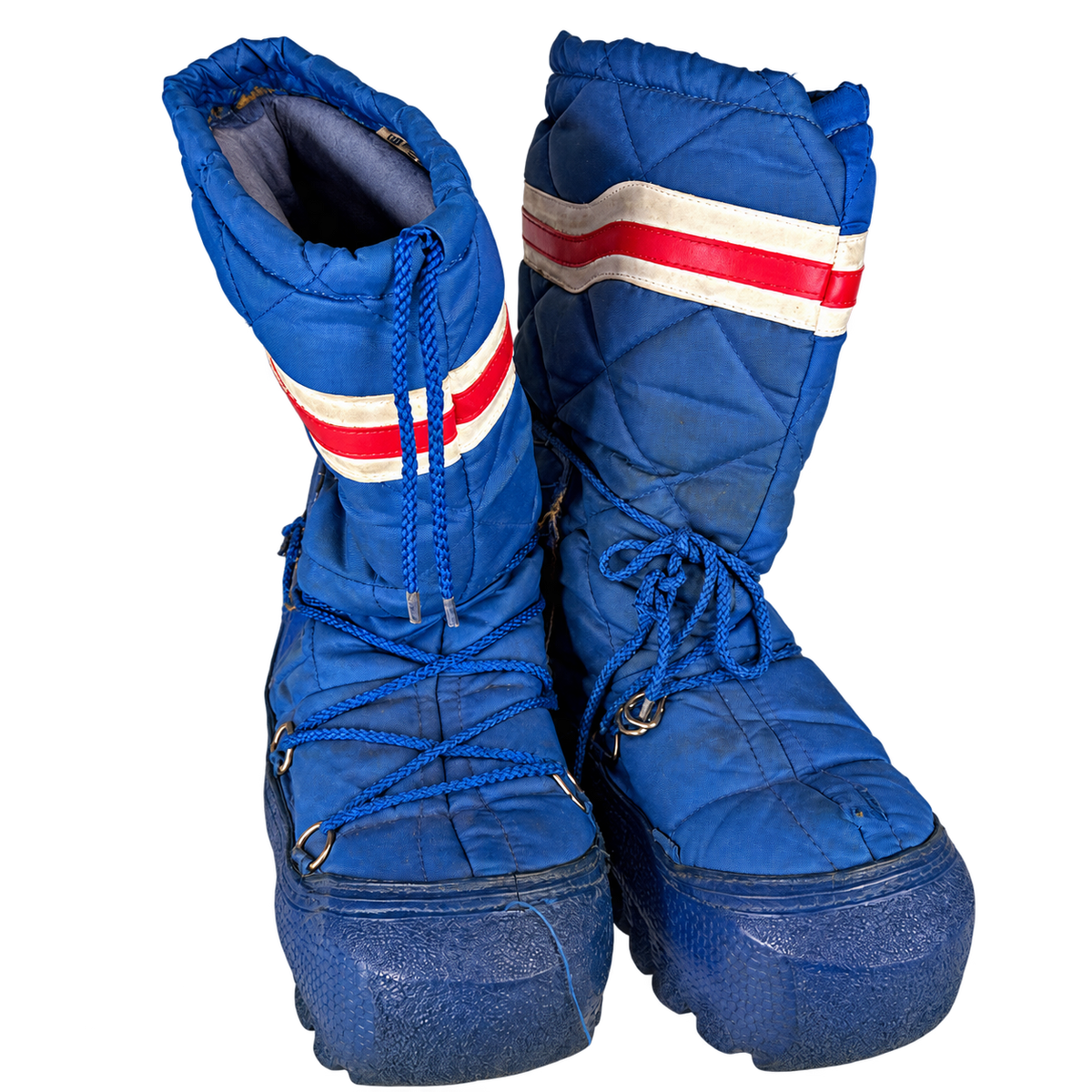 vintage blue quilted snow boots