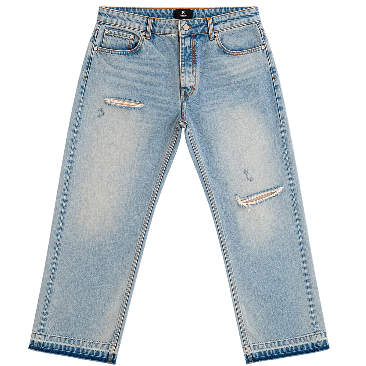 distressed light wash jeans