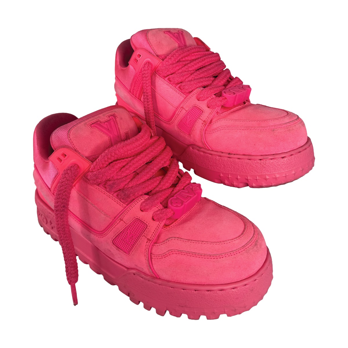 louis vuitton lv trainer pink suede sneakers