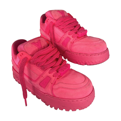 louis vuitton lv trainer pink suede sneakers