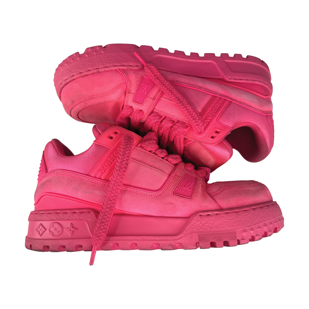 louis vuitton lv trainer pink suede sneakers