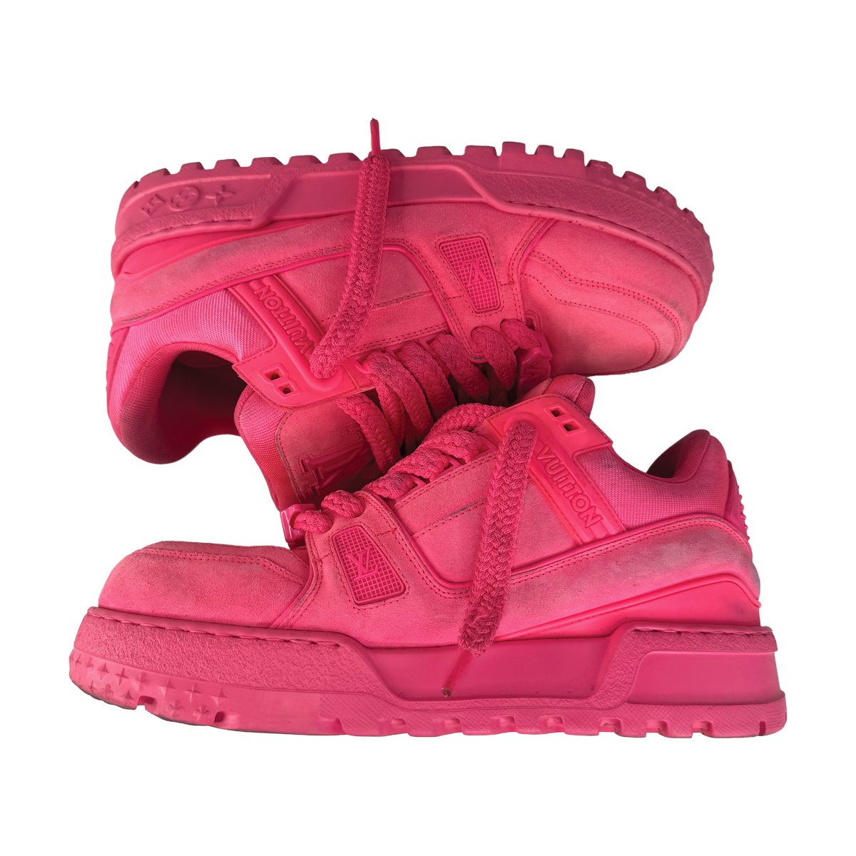 louis vuitton lv trainer pink suede sneakers