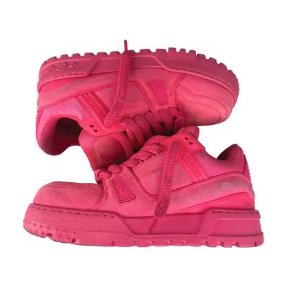 louis vuitton lv trainer pink suede sneakers