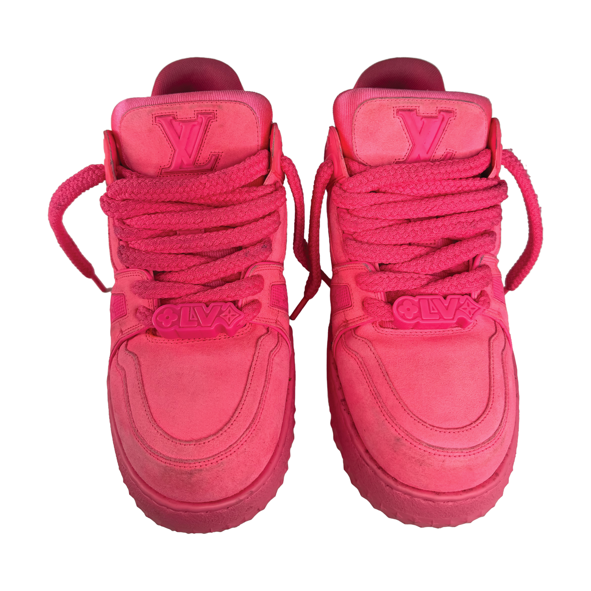 louis vuitton lv trainer pink suede sneakers