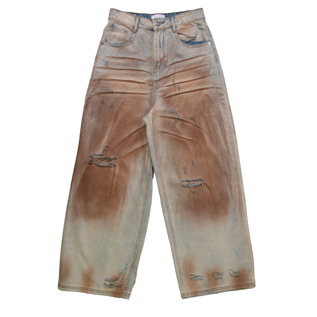 distressed mud wash jeans
