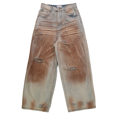 distressed mud wash jeans