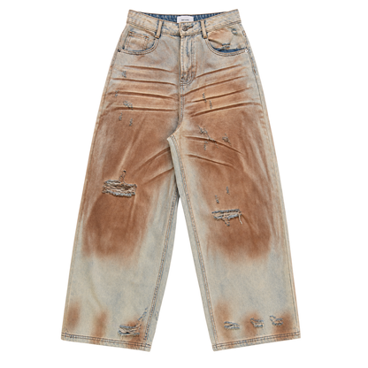distressed mud wash jeans