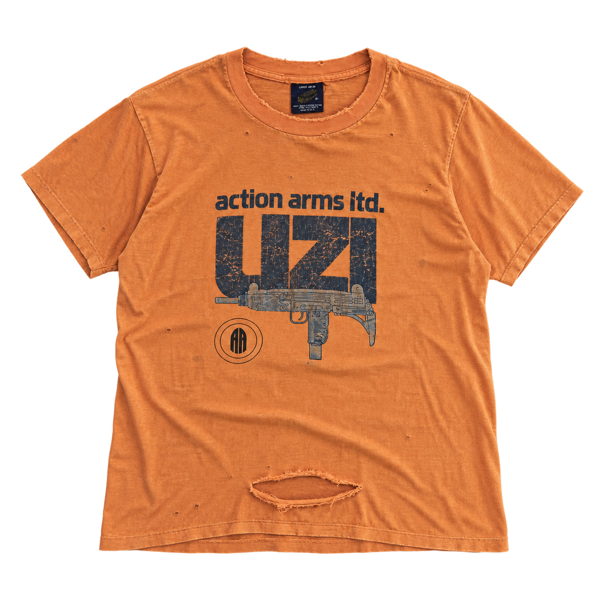 distressed action arms uzi t shirt