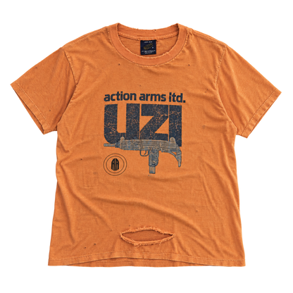 distressed action arms uzi t shirt