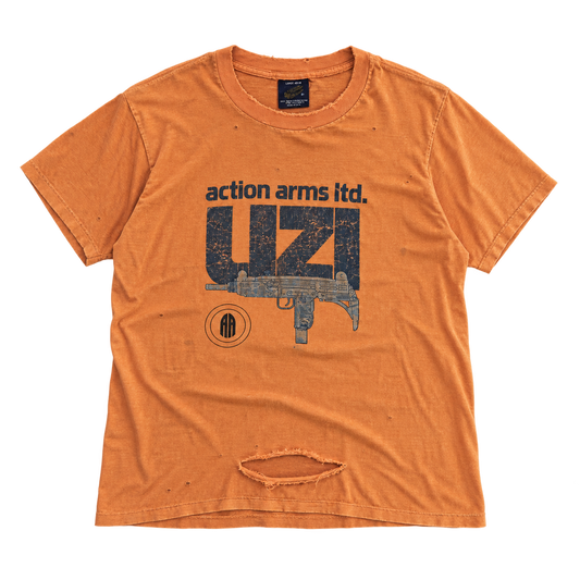 distressed action arms uzi t shirt