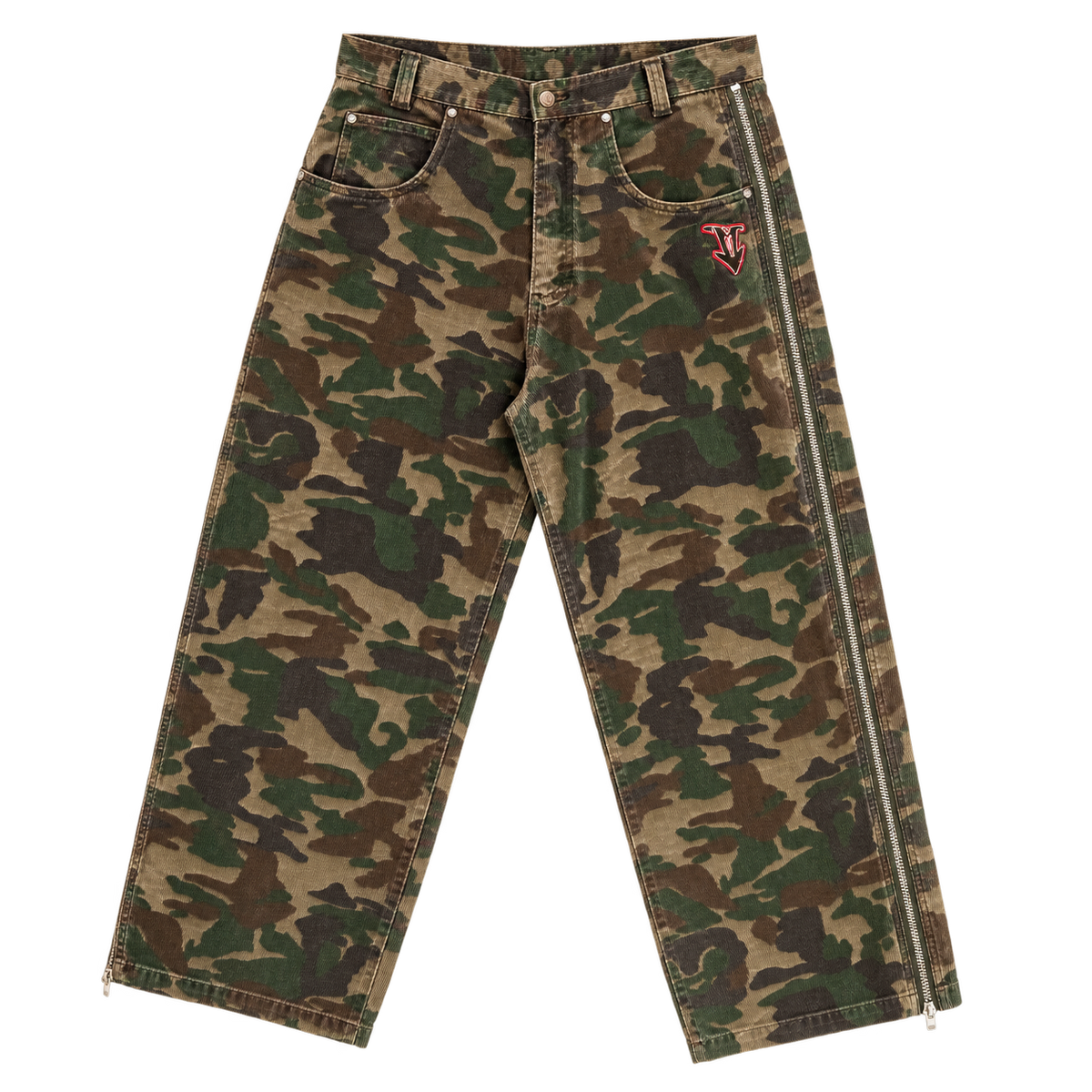 y2k full zip camo corduroy pants