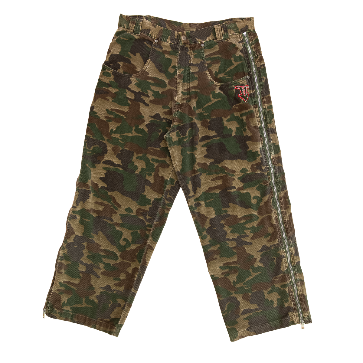 y2k full zip camo corduroy pants