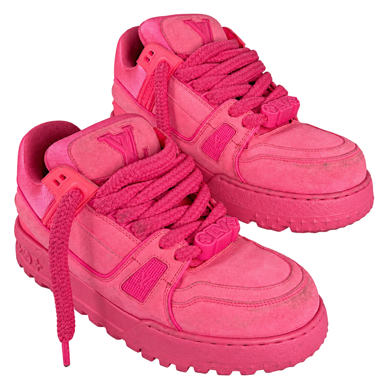 louis vuitton lv trainer pink suede sneakers