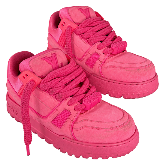 louis vuitton lv trainer pink suede sneakers