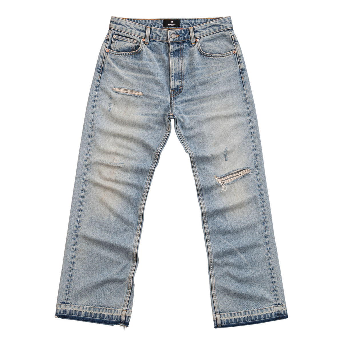 distressed light wash jeans