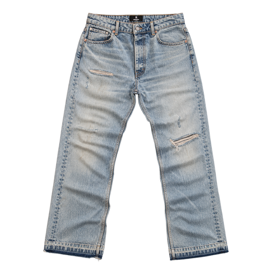 distressed light wash jeans
