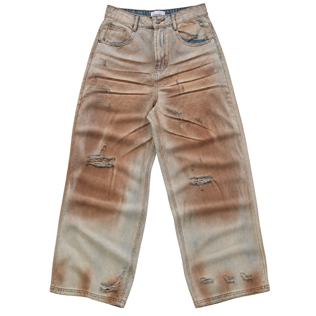 distressed mud wash jeans