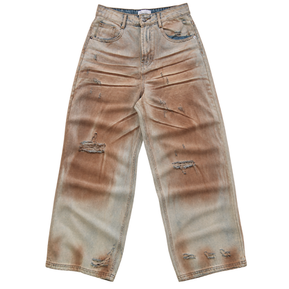 distressed mud wash jeans