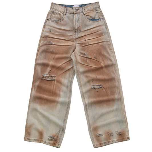 distressed mud wash jeans