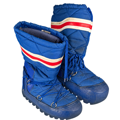 vintage blue quilted snow boots