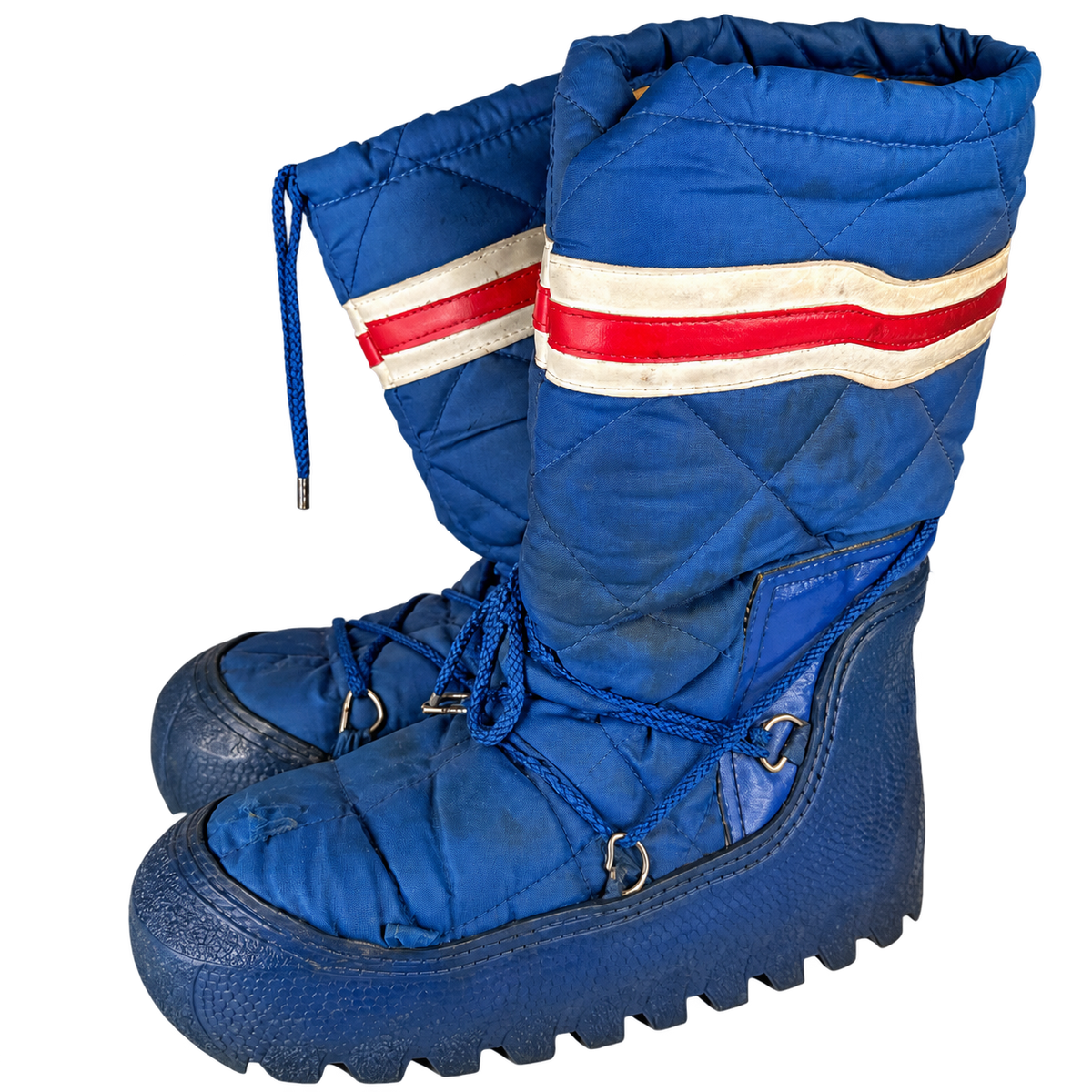 vintage blue quilted snow boots