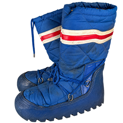 vintage blue quilted snow boots