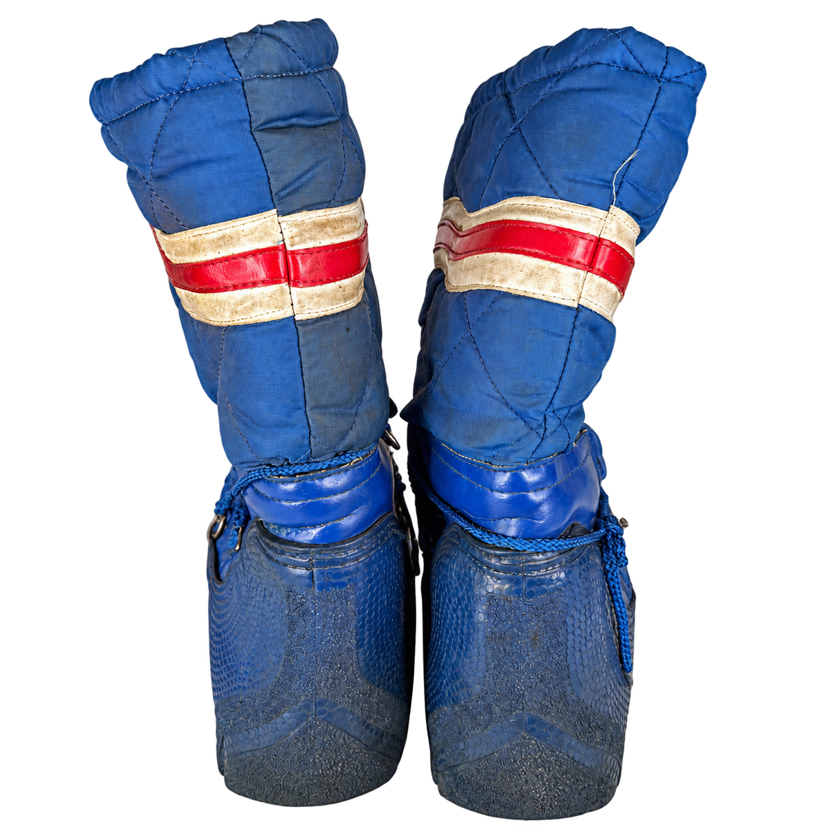 vintage blue quilted snow boots