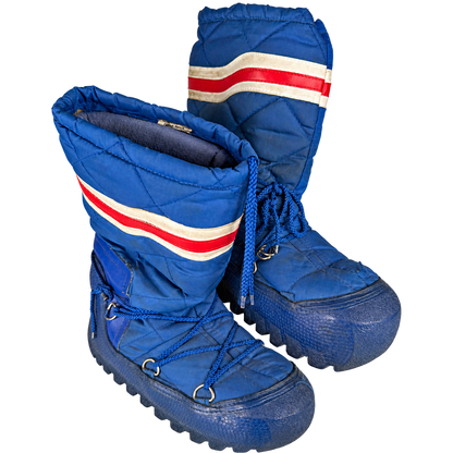 vintage blue quilted snow boots