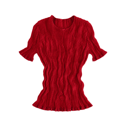 red pleated top
