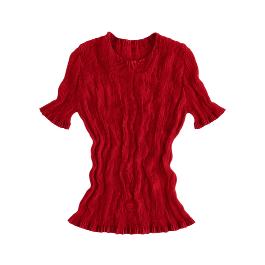 red pleated top