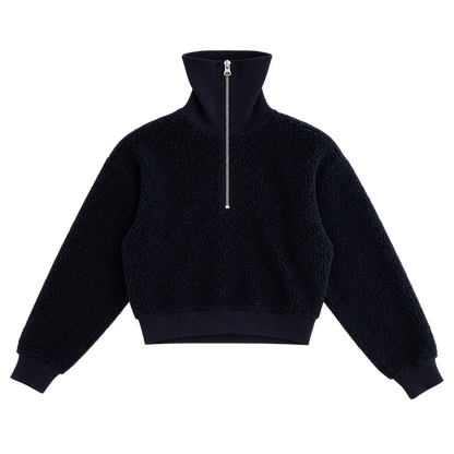 navy sherpa half-zip pullover