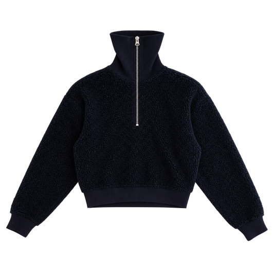 navy sherpa half-zip pullover