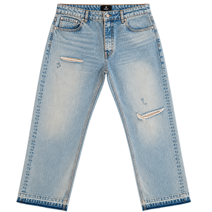distressed light wash jeans