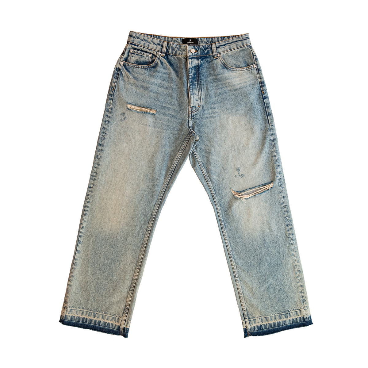 distressed light wash jeans