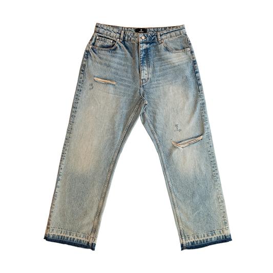 distressed light wash jeans