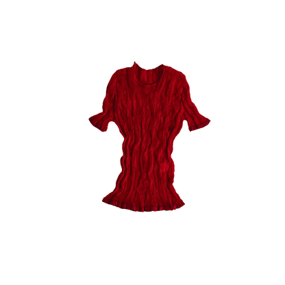 red pleated top