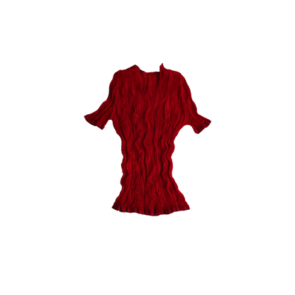 red pleated top