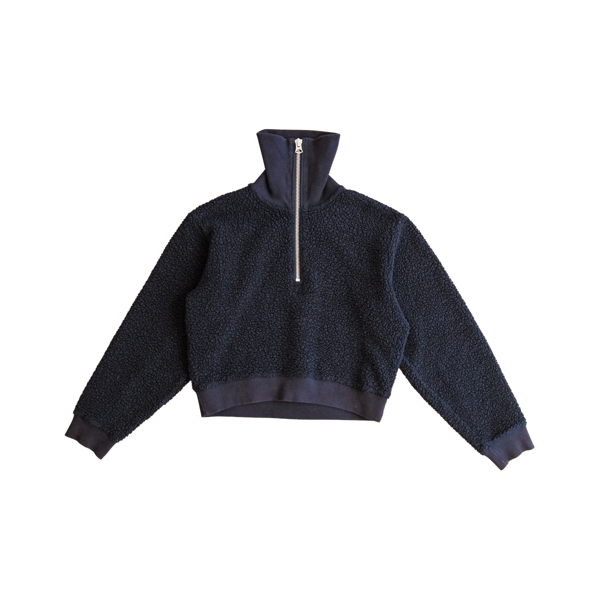 navy sherpa half-zip pullover