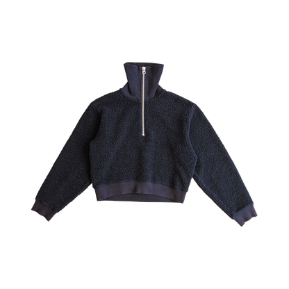 navy sherpa half-zip pullover